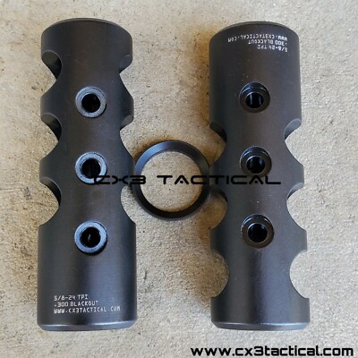 9/16-24 lh .308 / .300 blackout 3.5 inch muzzle brake w/ crush washer