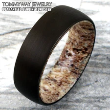 8mm Black Tungsten Carbide Deer Antler Inside Wedding Band Ring Jewelry
