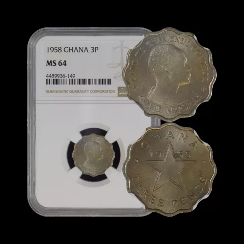 GHANA. 1958, 3 Pence - NGC MS64 - Top Pop 🥇 Dr. Kwame Nkrumah