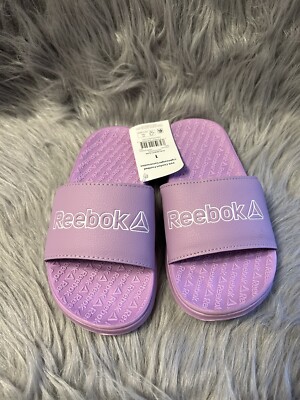 Reebok Slides Girls Size 1 Purple Slip On Sandals Shoes Lightweight