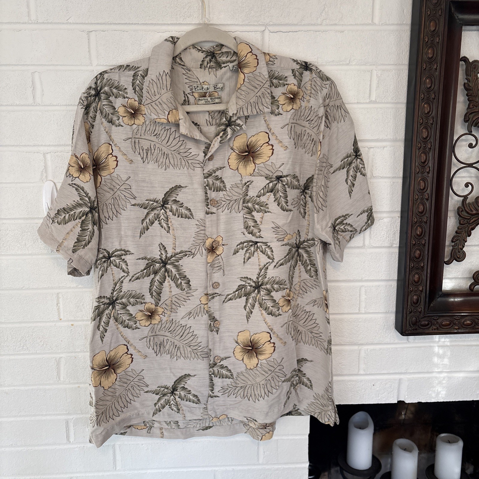 Batik Bay LARGE Men’s Washable 100% Silk Shirt Button Down Beige Khaki Natural
