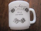 Vtg Corvette Glasbake Mug 1963 to 1967 MILKGLASS MADE US Autographed BY EH LAWTO