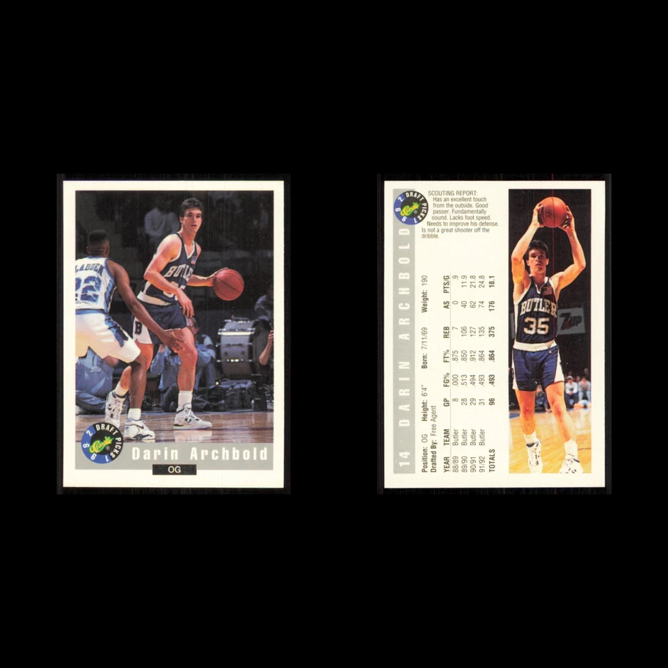 Darin Archbold #14 1992 Classic Draft Butler Bulldogs Basketball Card NBA NM - Image 3 of 3