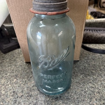 Antique  Blue Ball Perfect Mason Half Gallon Jar Number 0