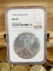 1996 American Silver Eagle Coin - NGC MS69