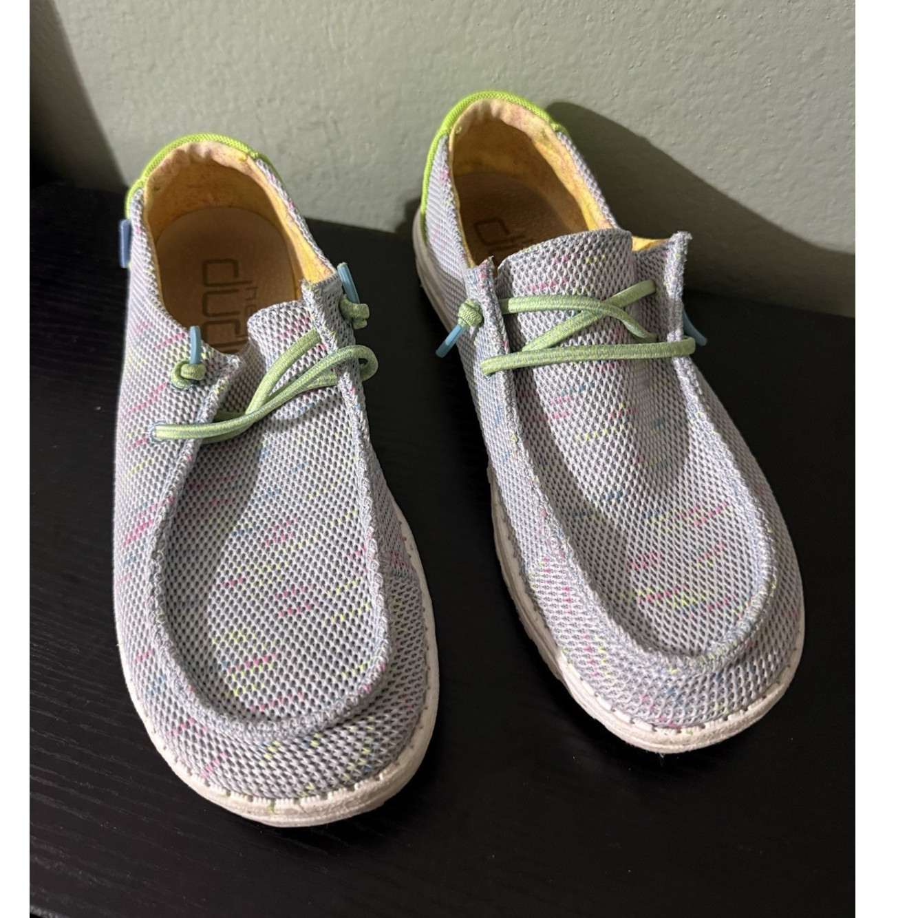 Hey Dude Women's Canvas Flats Gray Green US 8