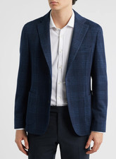 Hugo Boss Men's "Hartlay" Slim Fit 100 Wool Plaid Blue Two Button Blazer Jacket