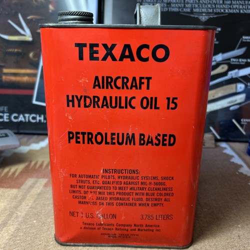 Vintage Empty Texaco Aircraft Hydraulic Oil 15 Gallon Can Aviation Memorabilia