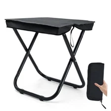 16" Foldable Portable Camping Stool Heavy Duty 350lbs for Adults, Large Black