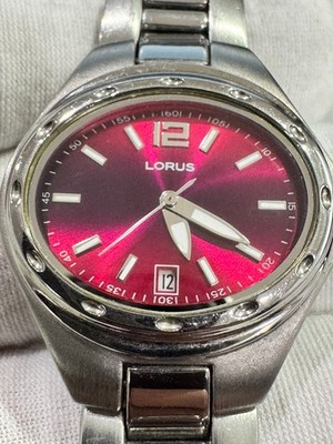 Lorus (Seiko) Red Sunburst Dial Quartz Watch Date Stainless Steel Bracelet