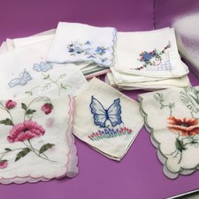 Lot 18 Vintage Embroidered Handkerchiefs Hankies Floral Butterfly More