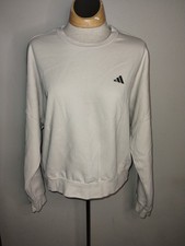 Adidas Women Sweatshirt Beige Cropped Logo Embroidered Pullover Crew Neck M