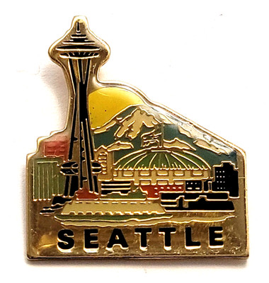Seattle Space Needle Mount Rainier Skyline Washington Souvenir Travel Pin