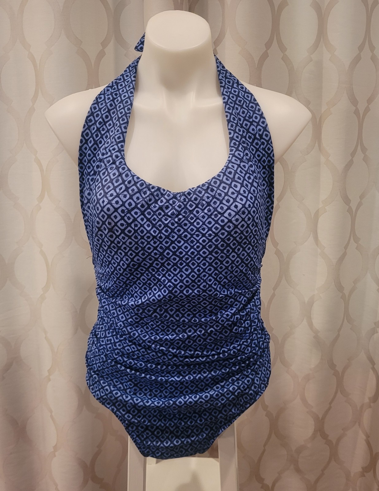 Women's Lands End Blue Ruched Swimsuit One Piece Size 12