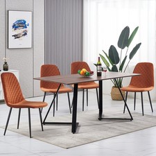 Image of Wooden Dining Table and Velvet Chairs Set for Dining Room Kitchen Home Furniture