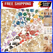 200PCS Charms for Jewelry Making, Bulk Mixed Color Gold Metal Enamel Charm fo...