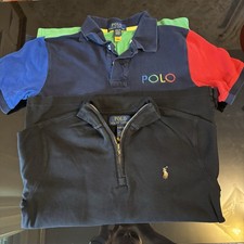 Polo Ralph Lauren Boys Bundle Rugby Polo 1/4 Zip Sweater M 10-12 Retro Preppy