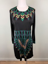 Tory Burch Silk Black Long-Sleeve Geometric Print Dress size Large