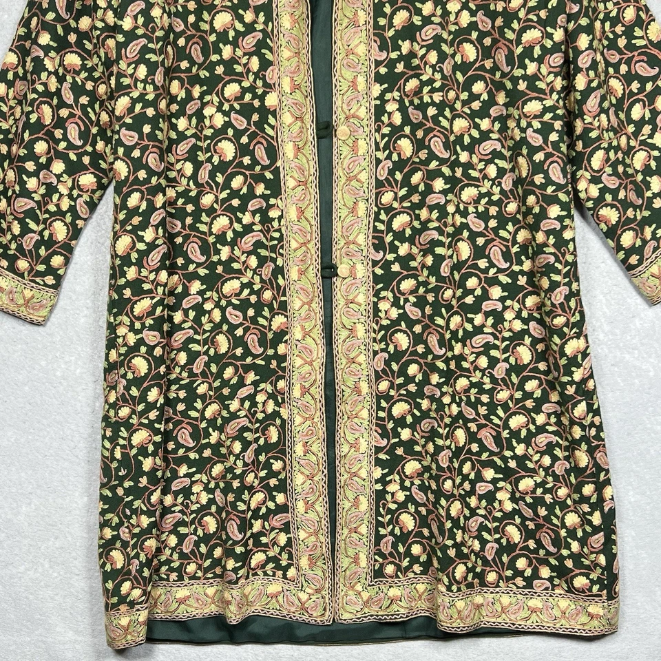 "Abrigo bordado, chaqueta larga de lana, multicolor sobre negro 40"" mujer india grande" Foto 3 de 4