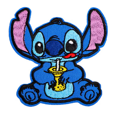 LILO & STITCH - Enjoying A Drink - DISNEY - Embroidered Iron-On/Sew-On Patch