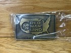 Vintage Red Man Land Chewing Tobacco Brass Belt Buckle, New Still In Wrapper — photo 1