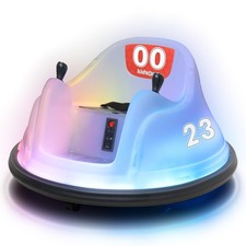 Kidzone 6V Electric Ride On Bumper Car W/Full-Body LED Lights - White