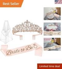 3 Pcs Bachelorette Party Decorations Bridal Shower Crown, Bride to Be Sash Ve...
