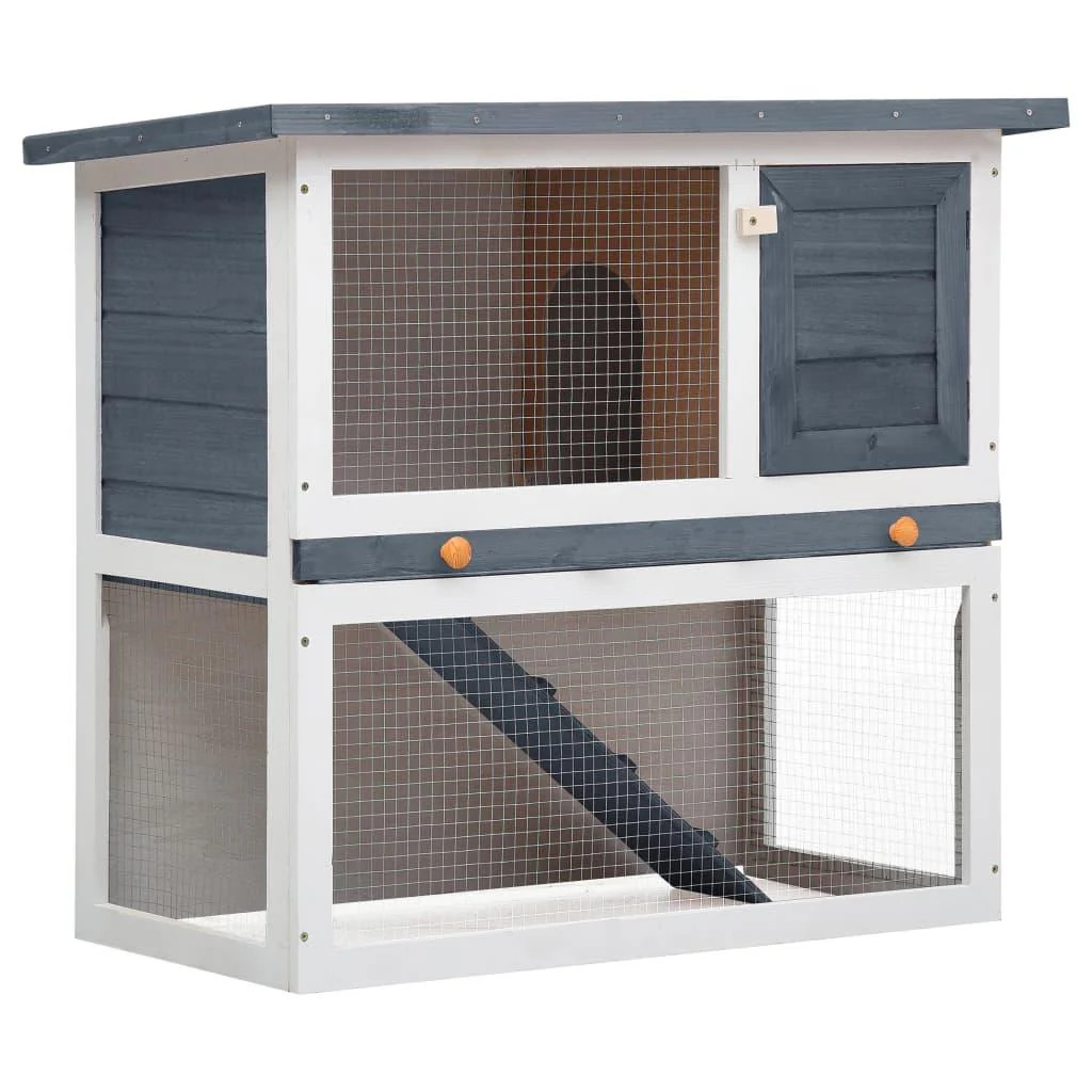 Clapier d'extérieur en bois gris Helloshop26 de 90 cm pour rongeurs