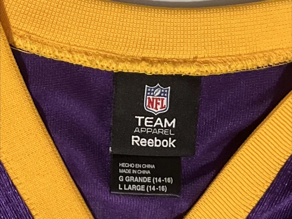 Camiseta Vintage Minnesota Vikings Jared Allen #69 Reebok NFL Youth L Roxa Excelente Estado Usado - Imagem 4 de 4