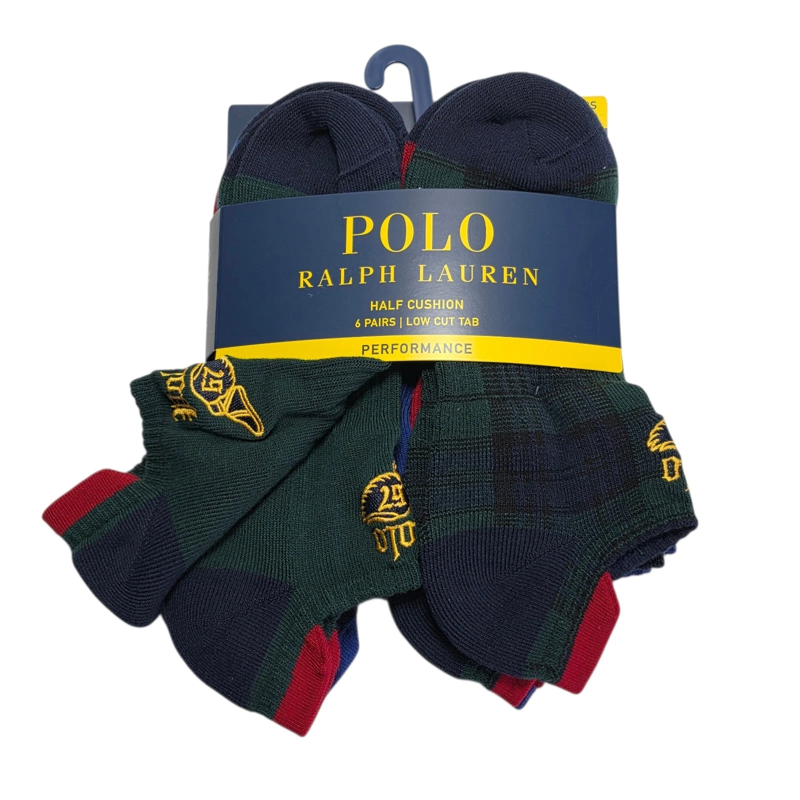 Polo Ralph Lauren Wing Tartan No Show Socks 6 Pair Performance Cushion NWT