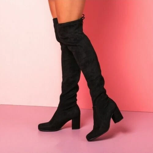 Unisa Black Over The Knee Stretch Heeled Boots Size 6.5 new eBay