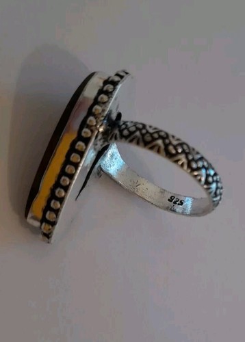 Anillo de jaspe verde oscuro enchapado en plata de ley latón talla 8 hecho en India - Imagen 4 de 6