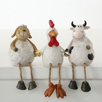 Kantenhocker Schaf Hahn Kuh Tiere Bauernhof Kunstharz H 20 cm 3er Set
