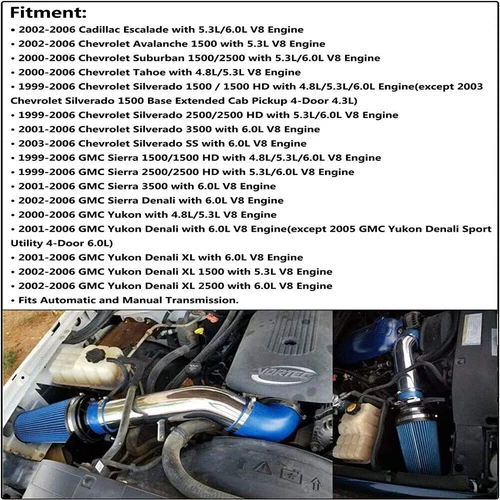 4" Cold Air Intake System Kit +Heat Shield For 99-06 GMC Chevy V8 4.8L/5.3L/6.0L - Bild 6 von 20