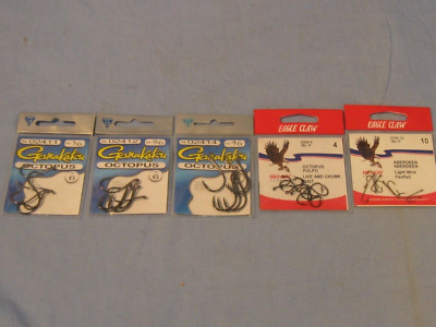 Lot of 5 Packages of Fishing Hooks Gamakatsu & Eagle Claw NOS