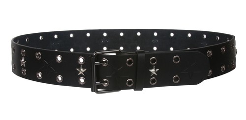 Men's Double Prong Star Studs and Grommets Leather Belt - Picture 2 of 4