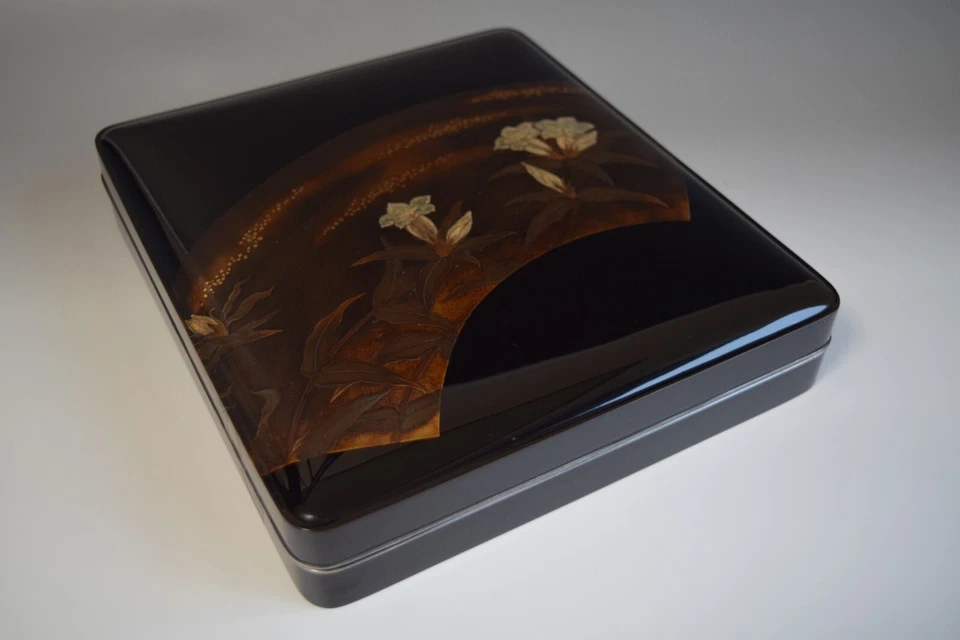 Caja de piedra de tinta Makie "GENTINA" trabajo de laca WAJIMA japonesa de primera clase V50 Foto 2 de 4