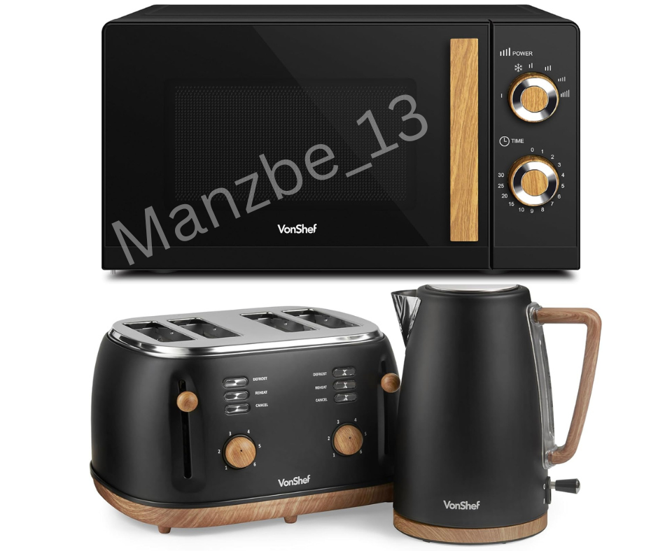 STYLISH Scandi Style Black Wood 3KW Kettle Slot Toaster 20L