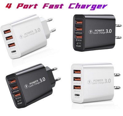 3x USB + 1x USB-C Multi Charger Schnellladegerät 60W Netzteil EU/US Stecker