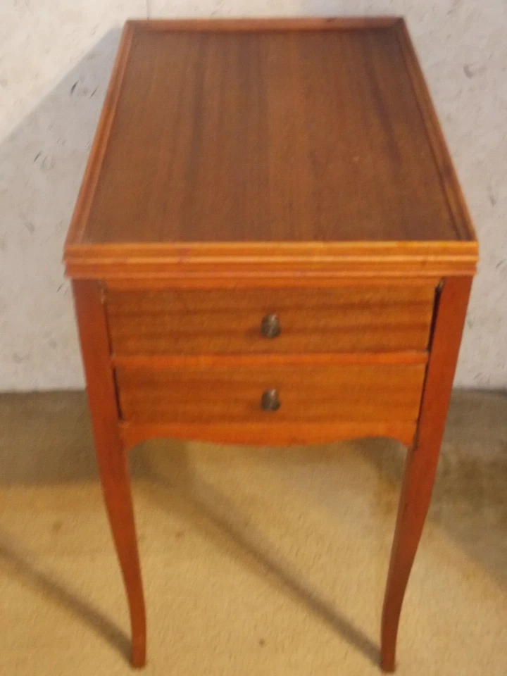 Antique French End Table, Night Stand, 2 Drawer Cherry Wood - Image 2 of 4