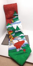 Santa and Reindeer Playing Golf Christmas Necktie Hallmark Yule Tie Greetings