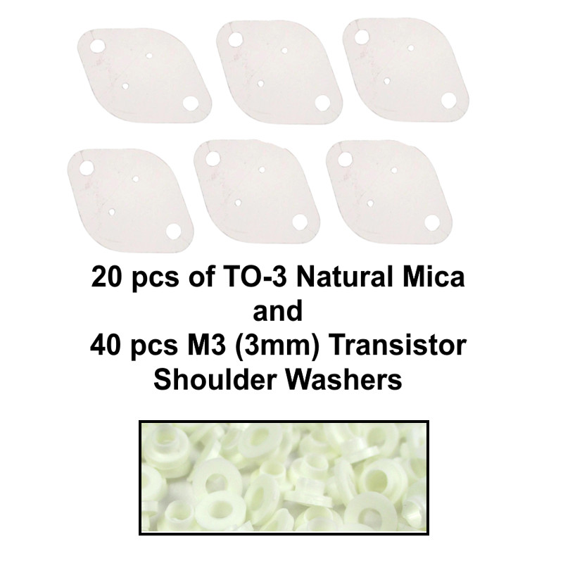 20pcs TO-3 Mica Insulator Pad & 40pcs 3mm Transistor Nylon Shoulder Washer Lot
