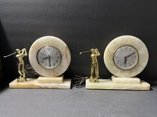 Vintage Sessions Clock 2 White Marble Stone Golf Trophy Men Woman Clocks 1960