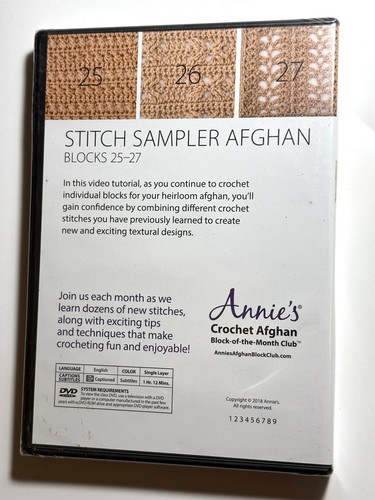 Annie's Crochet Afghan Blocks 25-27 Month Club Sampler Afghan DVD NEW, DVD Only - Picture 2 of 3