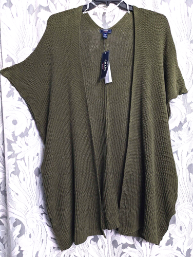 3X MAGLIONE CARDIGAN PONCHO APERTO DAVANTI A MAGLIA A COSTINE CHAPS RALPH LAUREN VERDE CON CINTURA