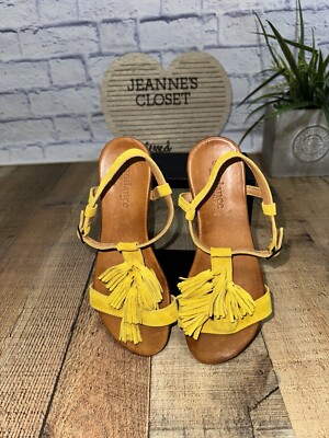 Sundance Womens Suede Tassel Size 37 US Yellow Flat Ankle Strap Sandals 