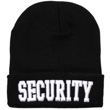 QTY 2 3D Embroidered Beanie Hat Ribbed Black Knit Ski Cap Security Guard