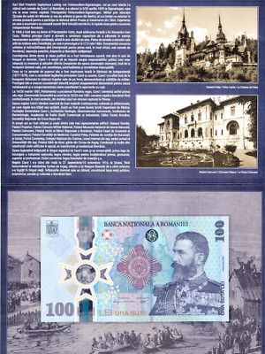 Rumänien ROMANIA Banknote 100 LEI 2024 GEDENKMÜNZE KÖNIG CAROL I POLYMER NEU UNC