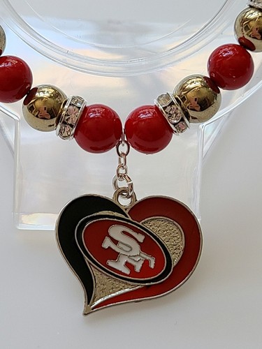 San Francisco 49ers Bracelet Red & Gold Gemstone Rhinestone Silver Clasp - Picture 9 of 11