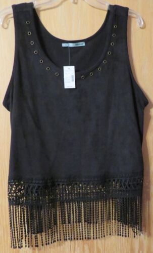 Maurices Womens Black Pullover Tank Top w/Fringe Size XL NWT Boho Biker Hippie